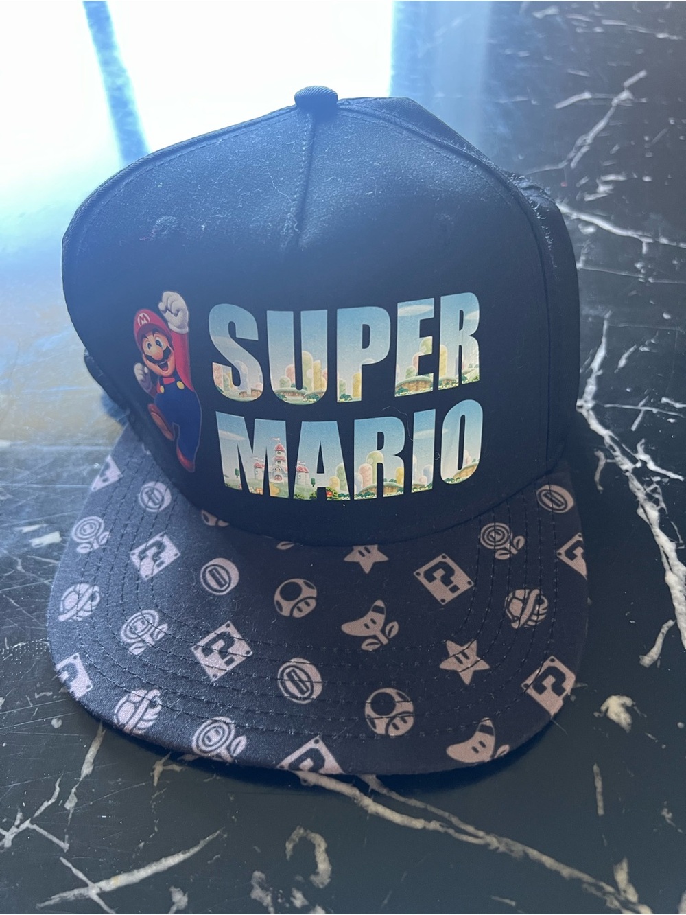 Nintendo Super Mario Kids Black and White Graphic Snapback Hat